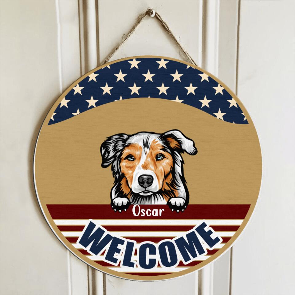 Personalized American Dog July 4th Circle Wooden Sign - Gift For Independence Day/Dog Lover