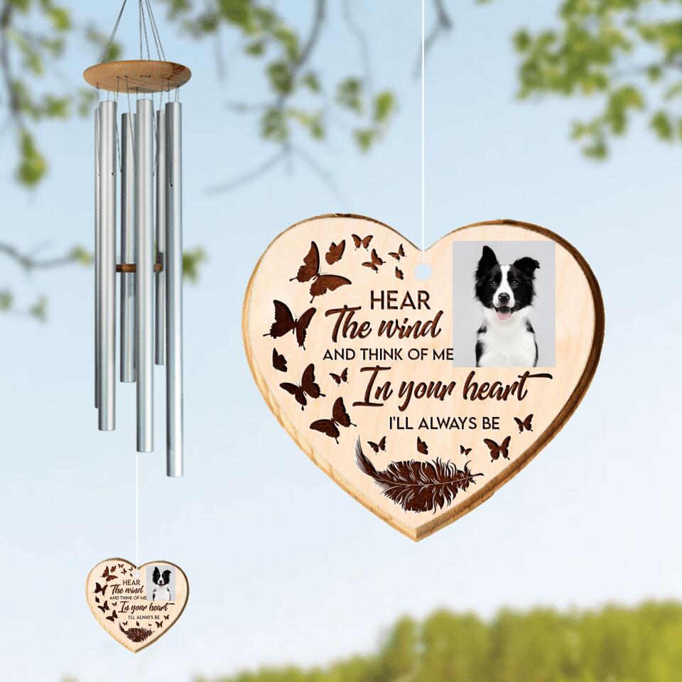 Personalized Memorial Photo Heart Wind Chime - Memorial Gift Idea - Hear The Wind And Think Of Me In Your Heart I'll Always Be