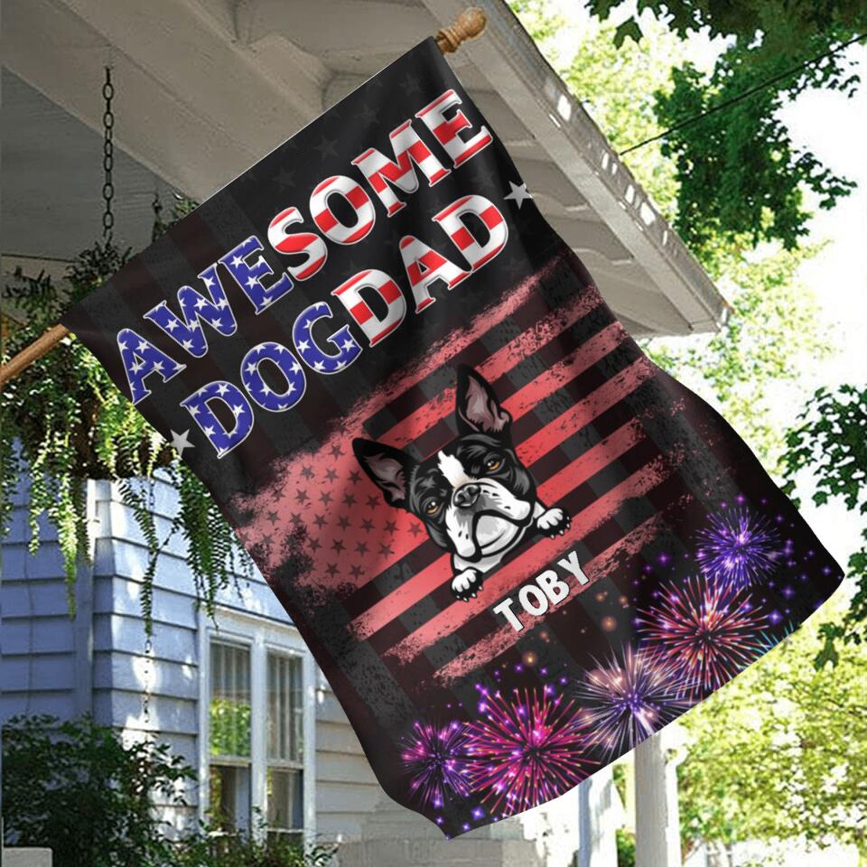 Personalized Dog Dad Flag Sign - Gift Idea For Father's Day/Dog Lovers - Up To 6 Dogs - Awesome Dog Dad