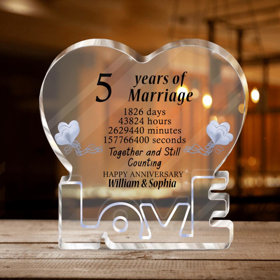 Personalized Anniversary Acrylic Plaque - Gift Idea For Couple/Parents - 5 Years Of Marriage Happy Anniversary