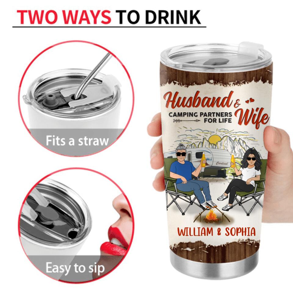Personalized Camping Tumbler - Gift Idea For Camping Lovers/Couple - Husband & Wife Camping Partners For Life