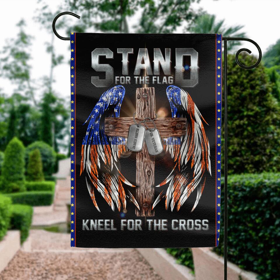 Personalized U.S Veteran Flag Sign - Gift Idea for Father/Veteran/Independence Day - Stand For The Flag Kneel For The Cross