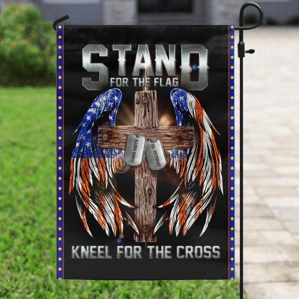 Personalized U.S Veteran Flag Sign - Gift Idea for Father/Veteran/Independence Day - Stand For The Flag Kneel For The Cross
