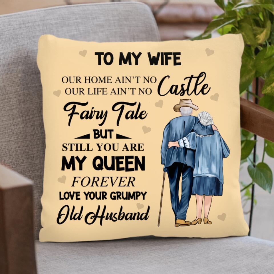 Personalized Old Couple Quilt/Fleece Throw Blanket/Pillow Cover - Gift Idea For Father's Day/Old Couple - To My Wife, You Are My Queen