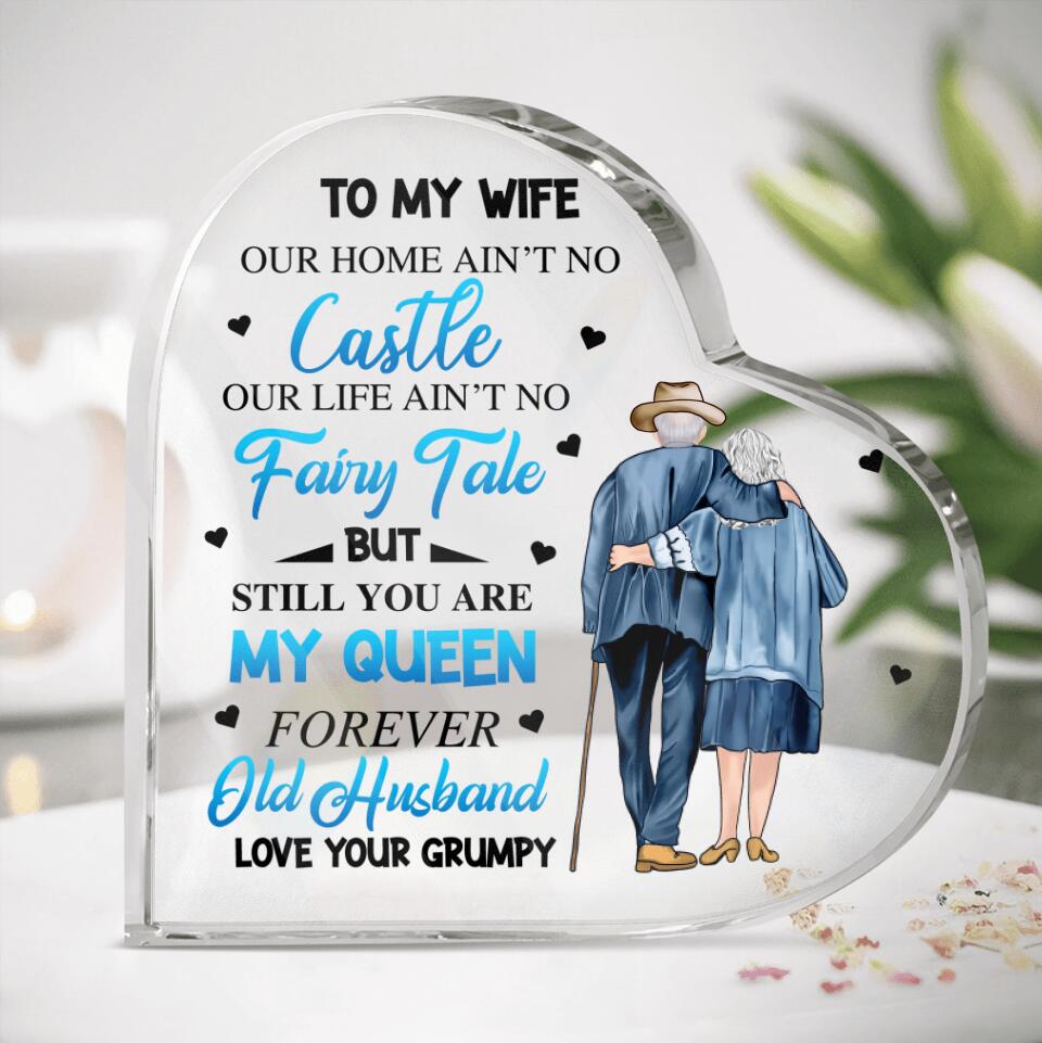 Personalized Old Couple Crystal Heart - Gift Idea For Father's Day/Old Couple - To My Wife, You Are My Queen