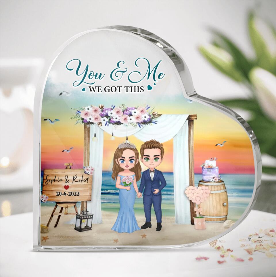 Personalized Doll Chibi Wedding Crystal Heart - Gift Idea For Wedding Anniversary/For Her/For Him - You & Me, We Got This