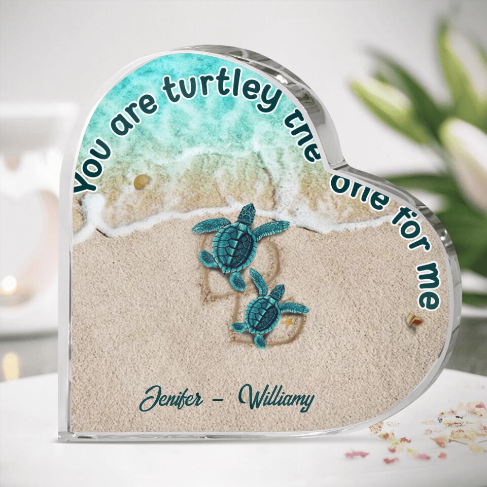 Personalized Turtle Heart Acrylic Plaque - Gift For Family, Turtle Lovers - Up To 4 Little Turtles - You Are Turtley The One For Me