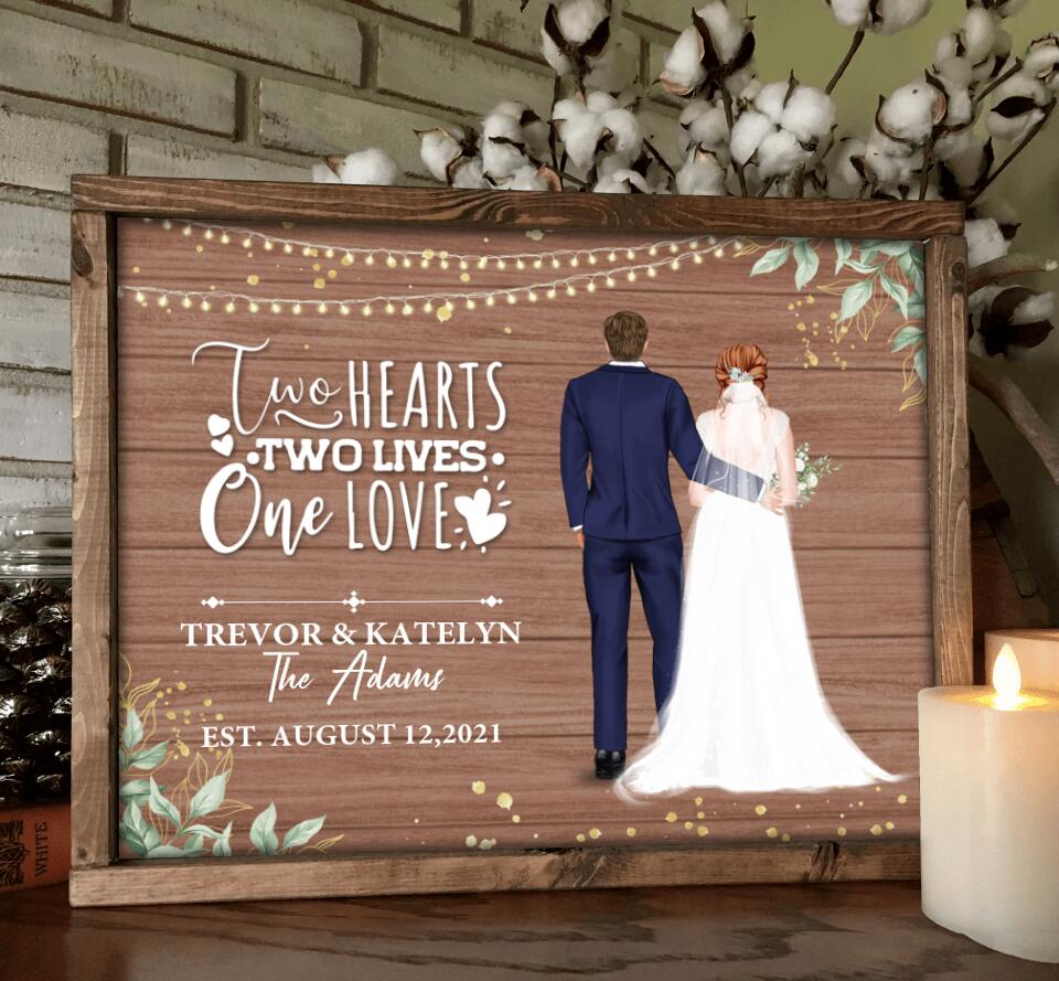 Personalized Couple Wedding Poster - Gift Idea For Couple/Wedding/Wedding Anniversary - Two Hearts, Two Lives, One Love