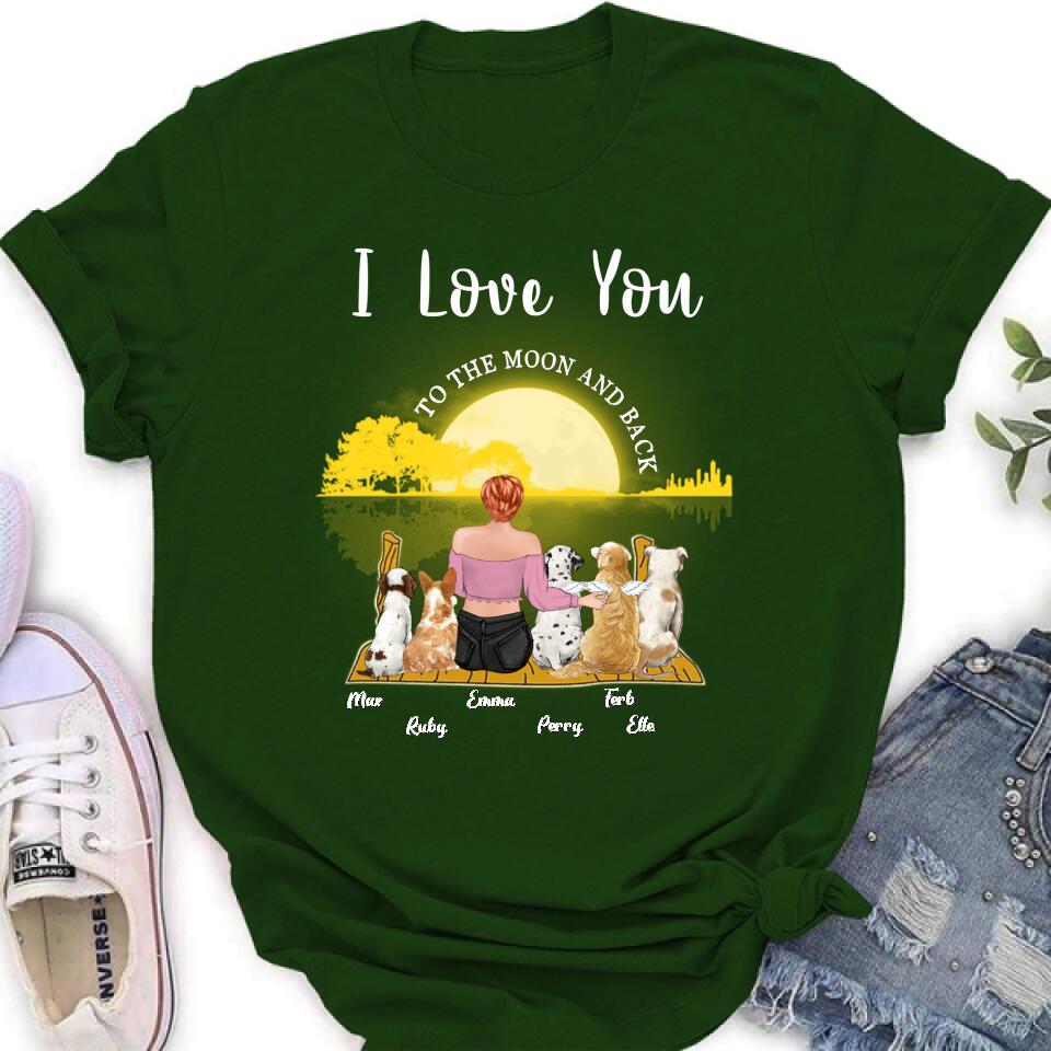 Personalized Girl & Pet Moon Light Shirt - Gift Idea For Pet Lover with up 5 Pets - I Love You To The Moon and Back