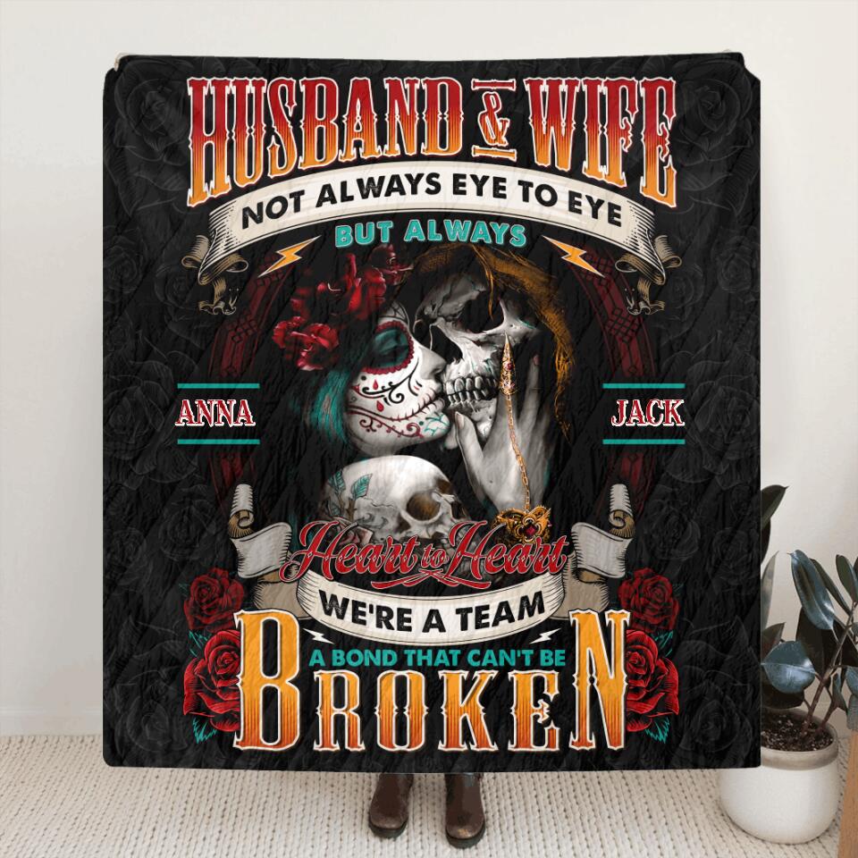 Skull Couple Fleece Throw Blanket/Quilt - Gift Idea For Couple - Husband & Wife Not Always Eye To Eye But Always Heart To Heart