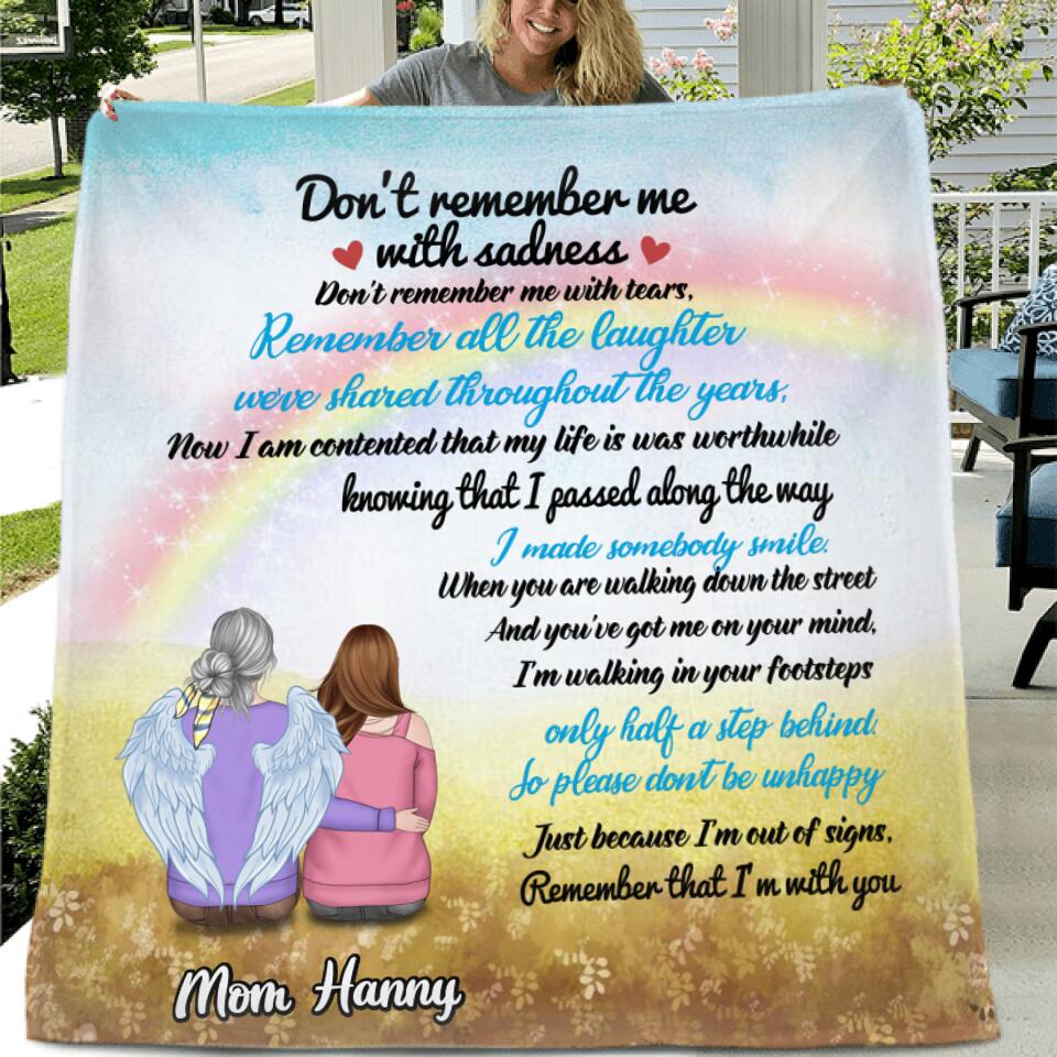 Personalized Memorial Fleece Throw Blanket/Quilt - Memorial Gift Idea - Don't Remember Me With Sadness