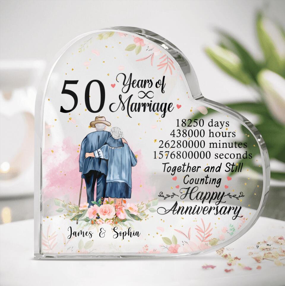 Personalized Old Couple Anniversary Crystal Heart - Gifts Idea For Old Couple/Anniversary - 50 Years Of Marriage, Together And Still Counting