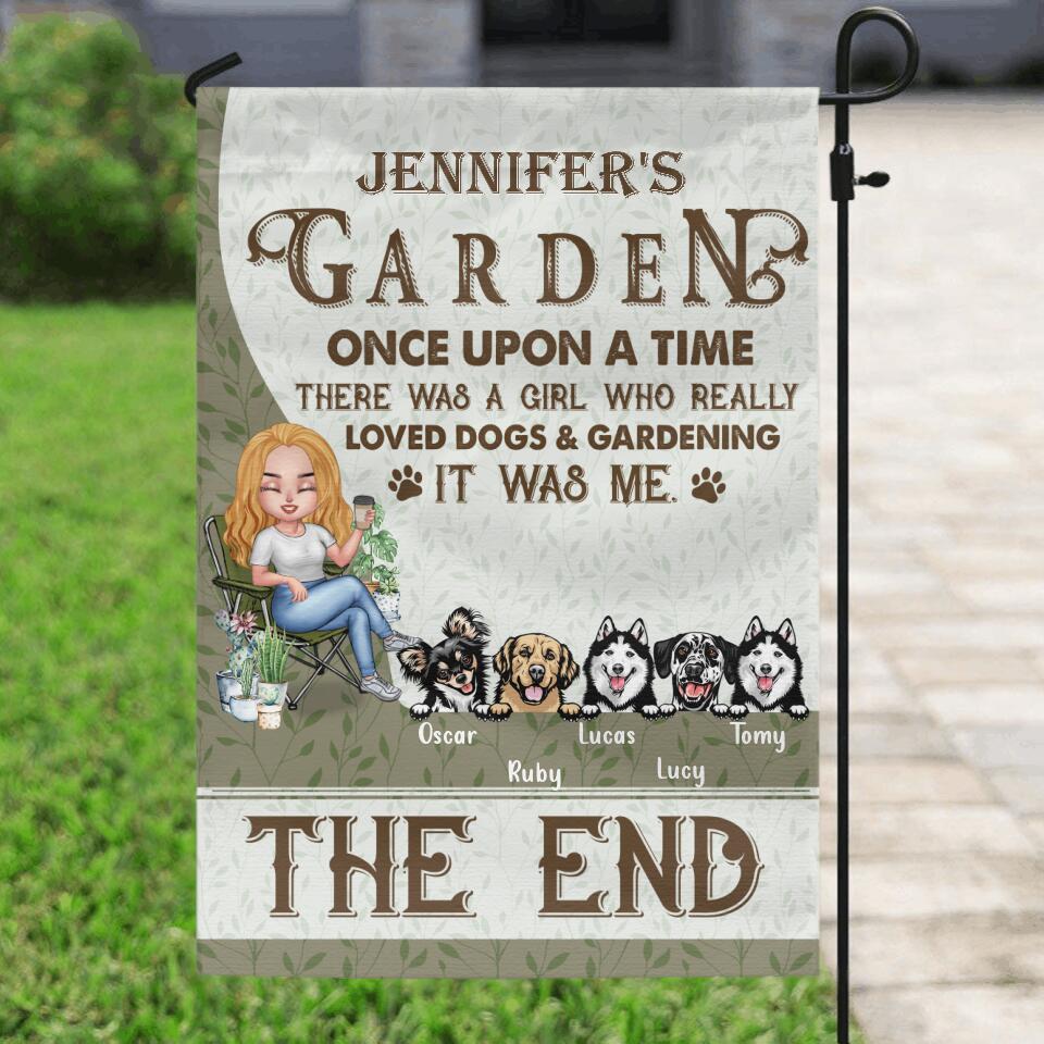 Personalized Garden Flag Sign - Up to 5 Pets - Funny Gardening Gift For Dog/Cat Lover - Once Upon A Time There Was A Girl Who Really Loved Dogs & Gardening