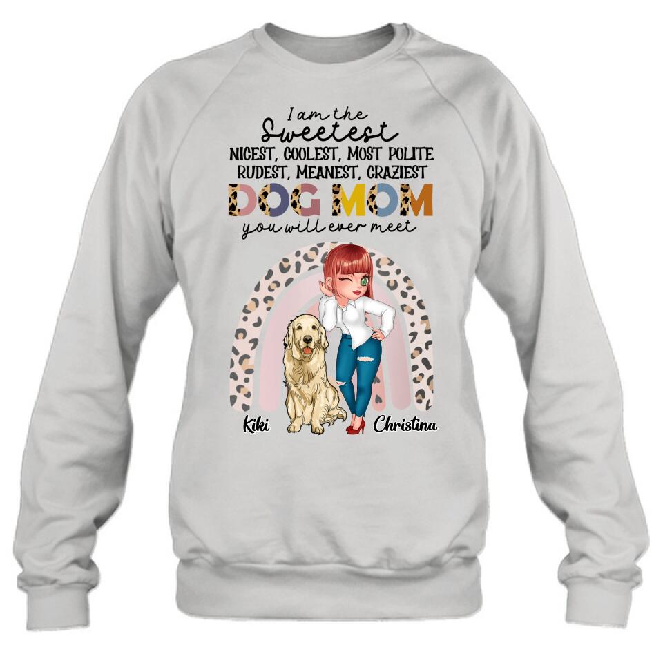 Personalized Dog Mom Chibi T-Shirt/Long Sleeve/Sweatshirt/Hoodie - Up to 4 Dogs - Gift For Dog Lover - I Am The Craziest Dog Mom