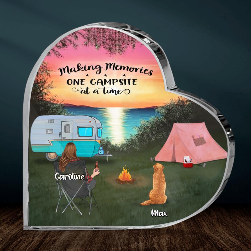 Personalized Camping Crystal Heart - Couple With Up to 2 Kids And 3 Pets - Gift Idea For Camping Lover - Making Memories One Campsite At A Time