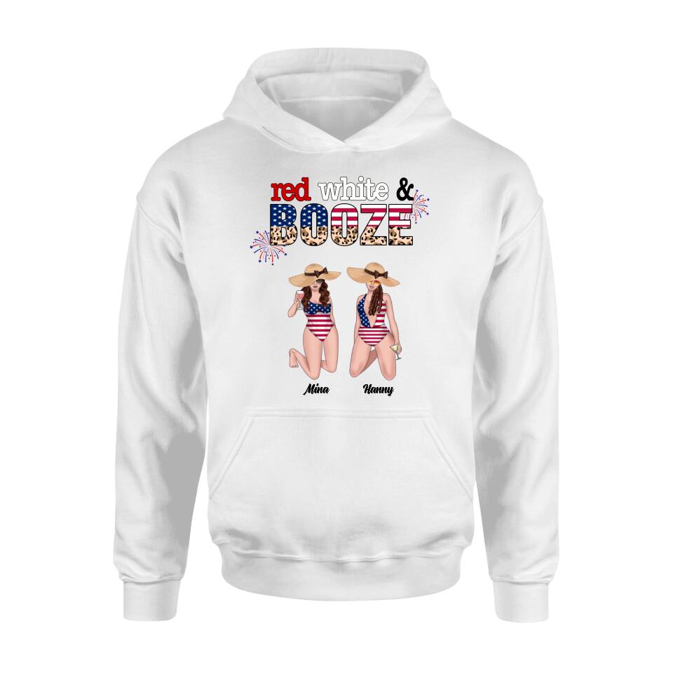 Personalized Friends Shirt/Hoodie - Up to 6 People - Gift Idea For Friends/Independence Day - Red, White And Boozed