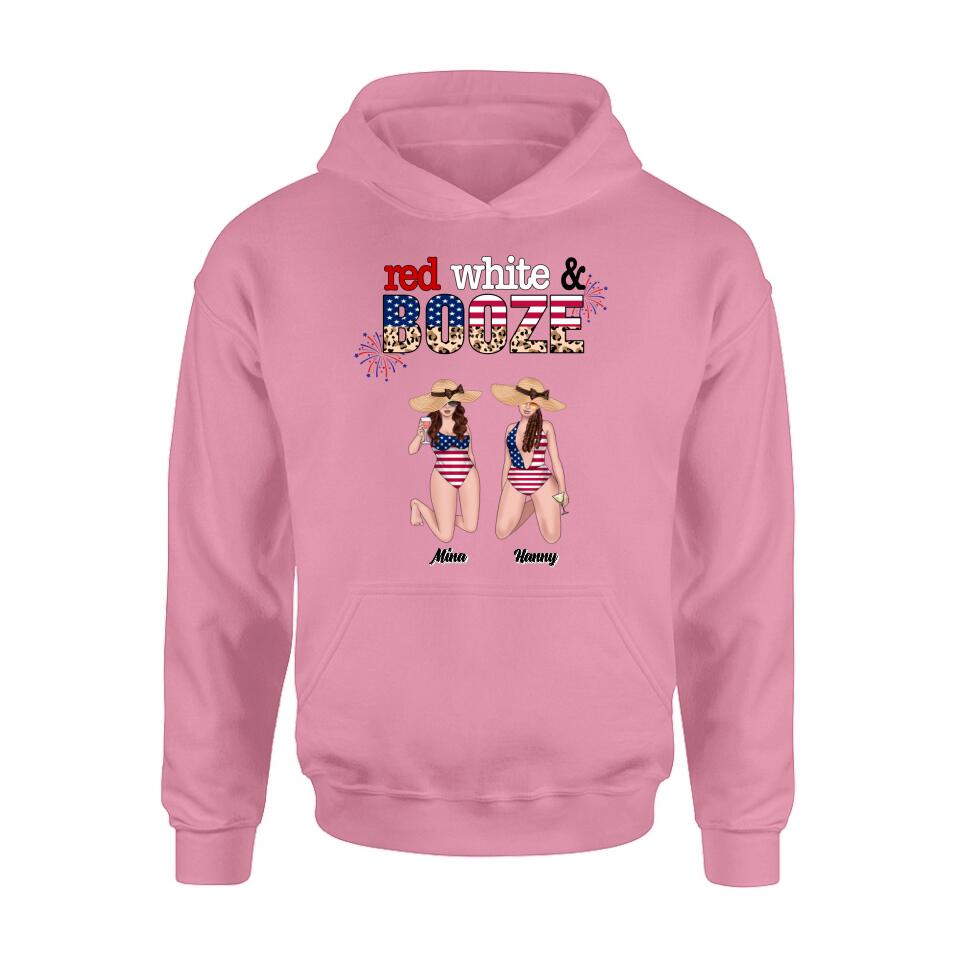 Personalized Friends Shirt/Hoodie - Up to 6 People - Gift Idea For Friends/Independence Day - Red, White And Boozed