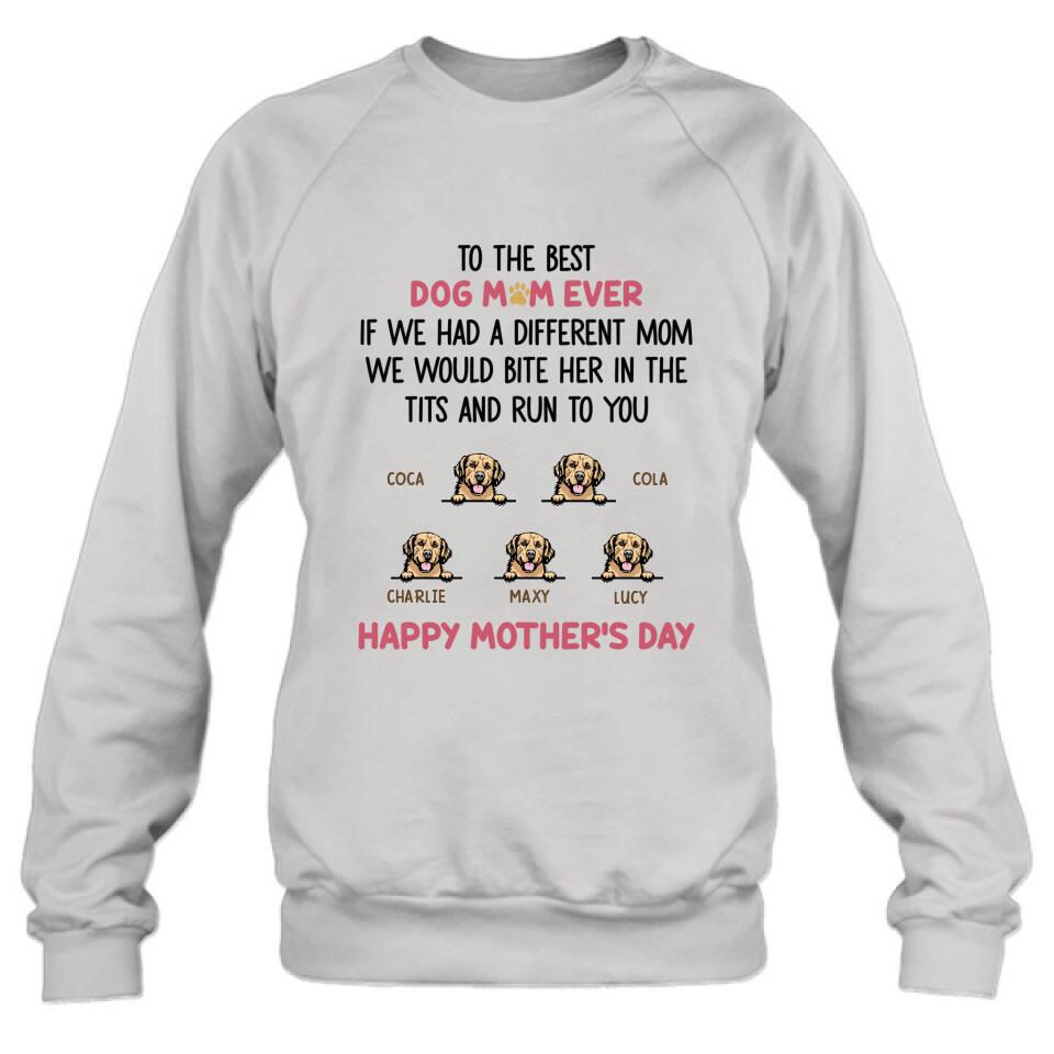 Personalized Dog Unisex T-shirt/Sweatshirt/Hoodie/Long Sleeve Shirt - Gift Idea For Mother's Day with up to 5 Dogs - To The Best Dog Mom Ever