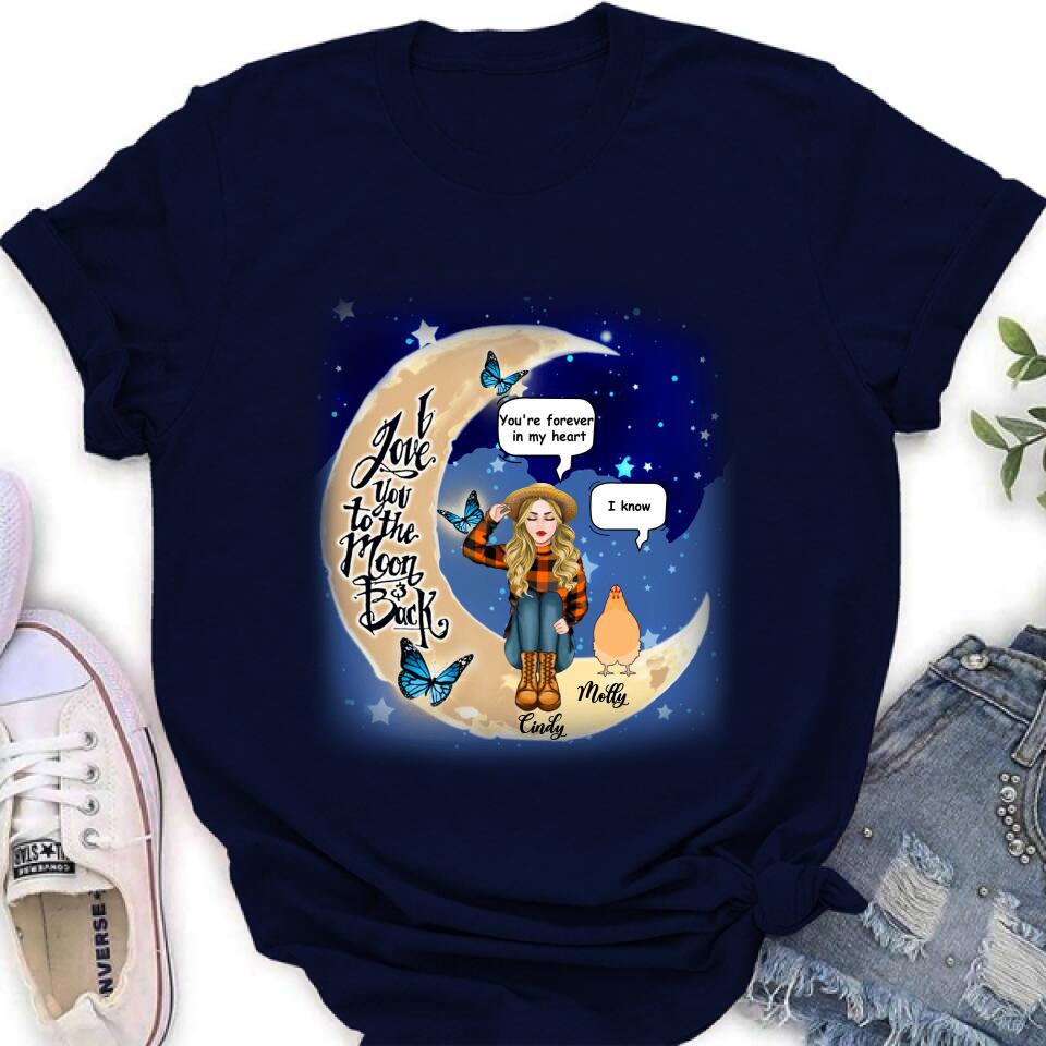 Personalized I Love You To The Moon & Back Chicken Lover Shirt/Pullover Hoodie - Up to 5 Chickens