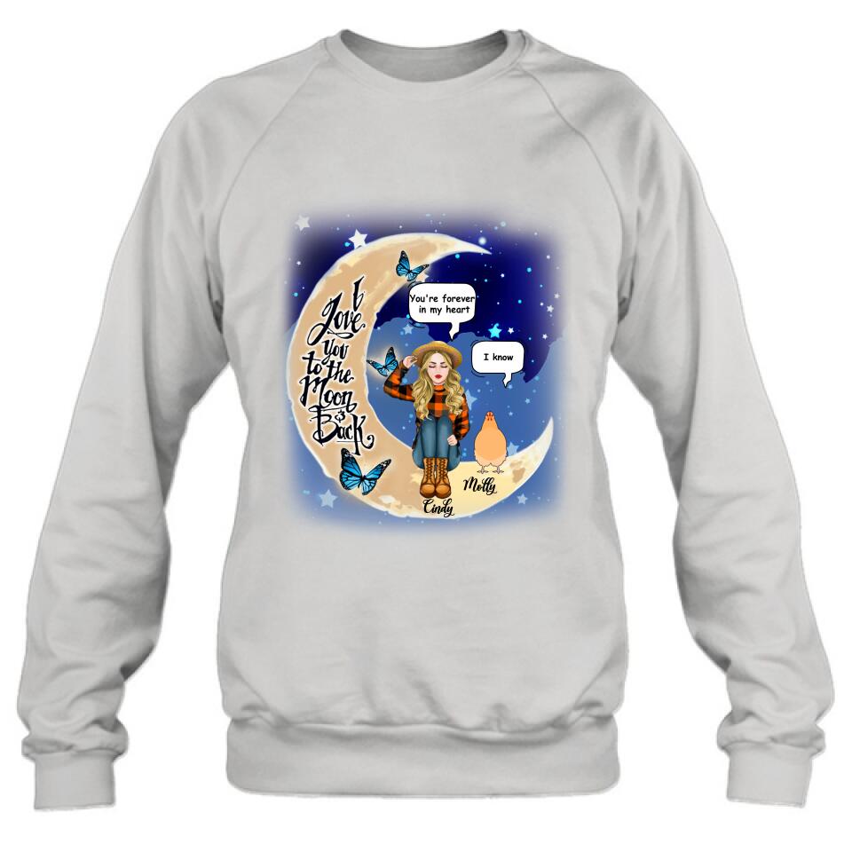 Personalized I Love You To The Moon & Back Chicken Lover Shirt/Pullover Hoodie - Up to 5 Chickens