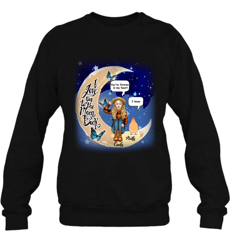 Personalized I Love You To The Moon & Back Chicken Lover Shirt/Pullover Hoodie - Up to 5 Chickens