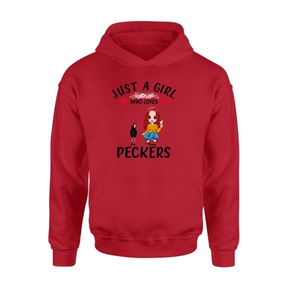 Personalized Chickens T-Shirt - Up to 4 Chickens - Just A Girl Who Loves Peckers