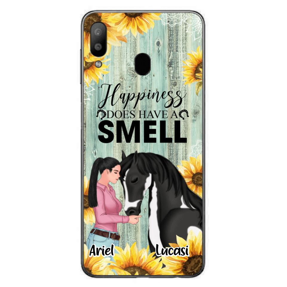 Custom Personalized Horse Girl Phone Case - Up to 3 Horses - Gift Idea for Horse Lover - Happiness Does Have A Smell - Case for iPhone/Samsung