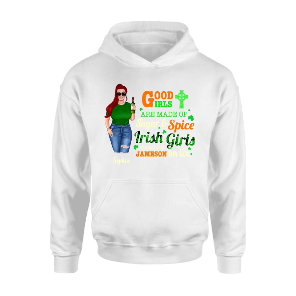 Personalized Irish Girl Shirt/Pullover Hoodie/Sweatshirt/Long Sleeve - Gift Idea For St Patrick's Day - Irish Girls Are Made Of Jameson On Ice