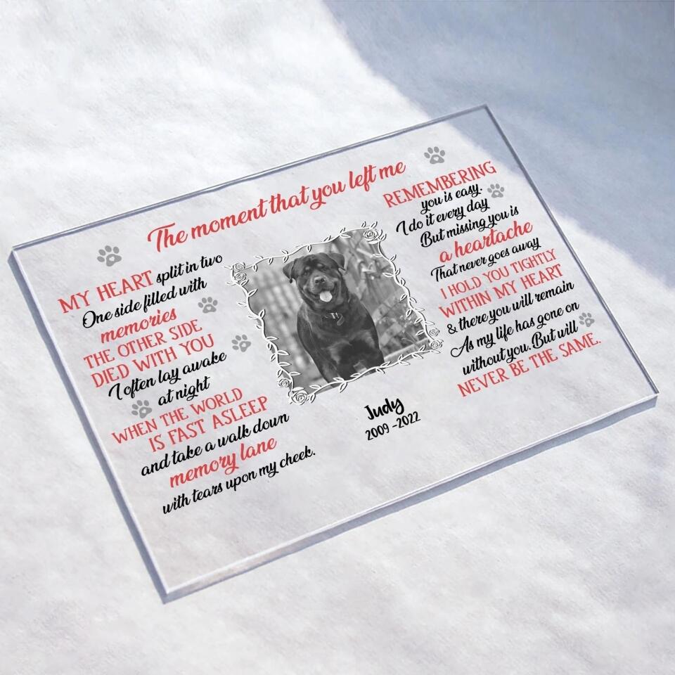 Personalized Memorial Pet Custom Photo Acrylic Plaque - Memorial Gift For Dog/Cat Lover - The Moment That You Left Me