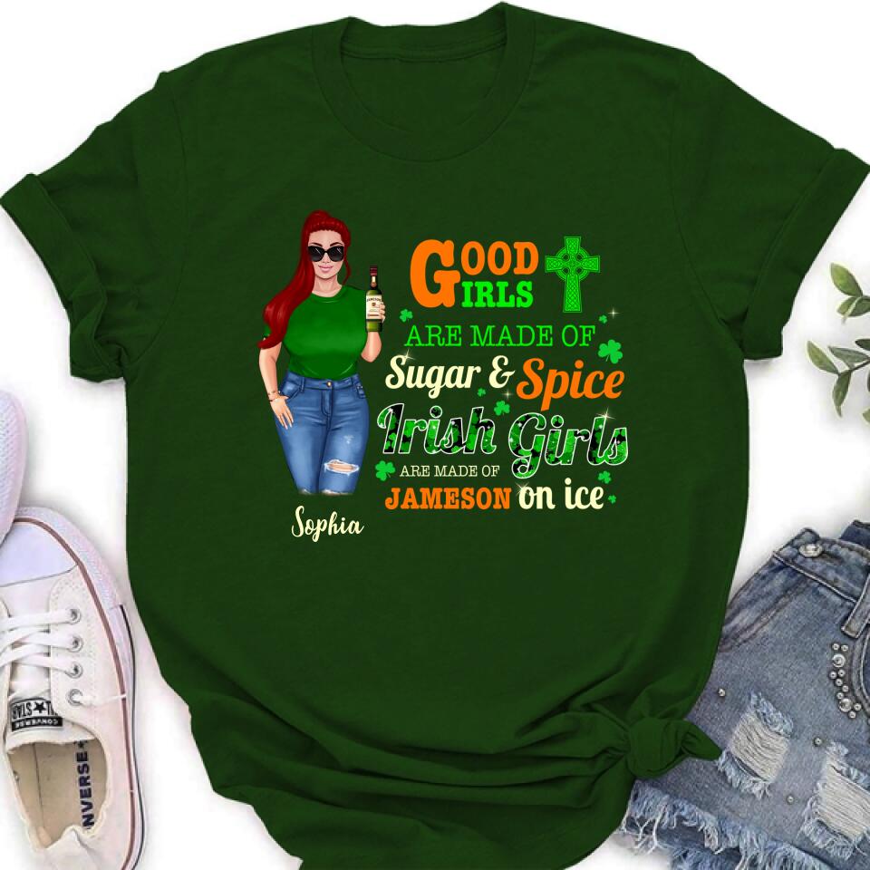 Personalized Irish Girl Shirt/Pullover Hoodie/Sweatshirt/Long Sleeve - Gift Idea For St Patrick's Day - Irish Girls Are Made Of Jameson On Ice