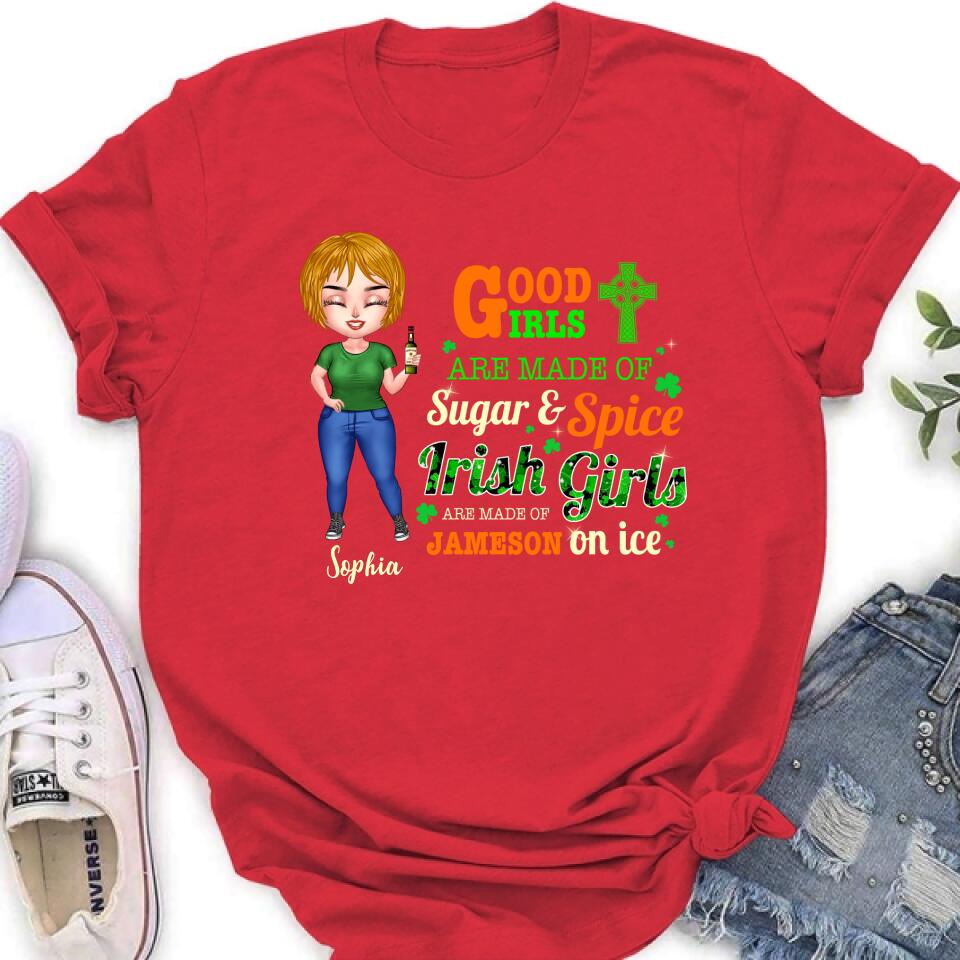 Personalized Irish Girl Chibi Shirt/Pullover Hoodie/Sweatshirt/Long Sleeve - Gift Idea For St Patrick's Day - Irish Girls Are Made Of Jameson On Ice
