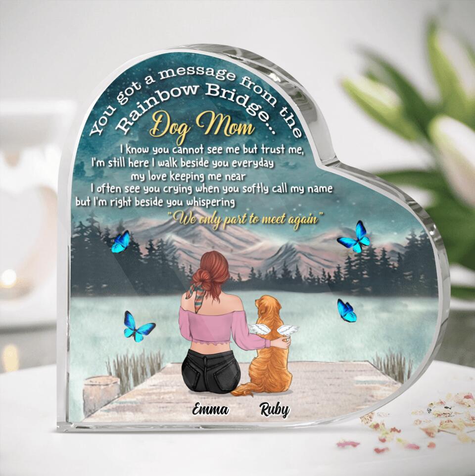 Personalized Pet Memorial Acrylic Plaque - Adult/Couple With Up to 5 Pets - Memorial Gift For Dog Cat Lover - You Got A Message From The Rainbow Bridge