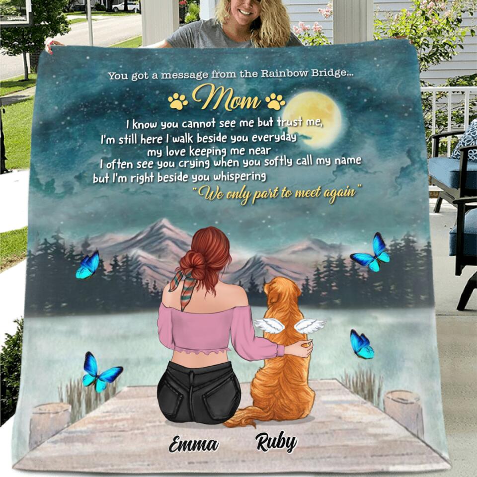 Personalized Memorial Dog/Cat Pillow Cover/Fleece Blanket/Quilt - Adult/Couple With Up to 5 Pets - Memorial Gift For Dog/Cat Lover - You Got A Message From The Rainbow Bridge