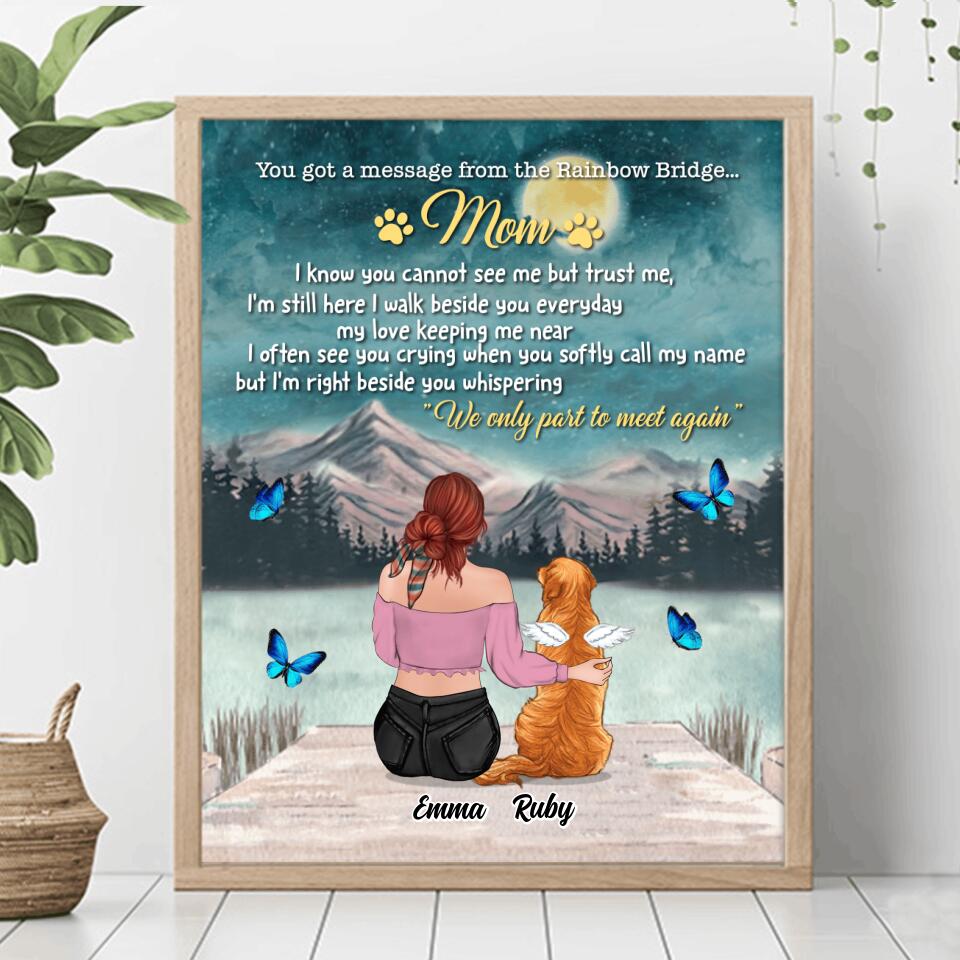 Personalized Memorial Dog/Cat Poster - Adult/Couple With Up to 5 Pets - Memorial Gift For Dog/Cat Lover - You Got A Message From The Rainbow Bridge
