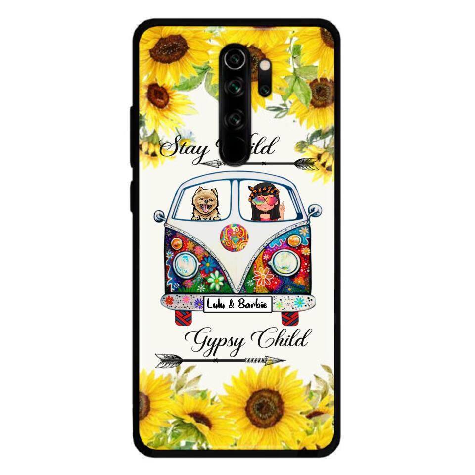 Personalized Hippie Girl Phone Case - Girl with up to 3 Pets - Phone case for iPhone, Samsung and Xiaomi