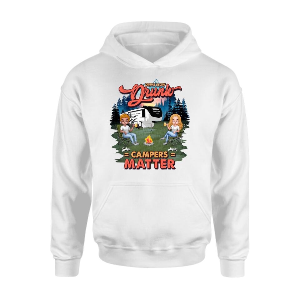 Personalized Camping Unisex/Hoodie/Sweatshirt - Gift For Camping Lovers with up to 4 People - What Happens At The Campground Get's Laughed About All Year Long