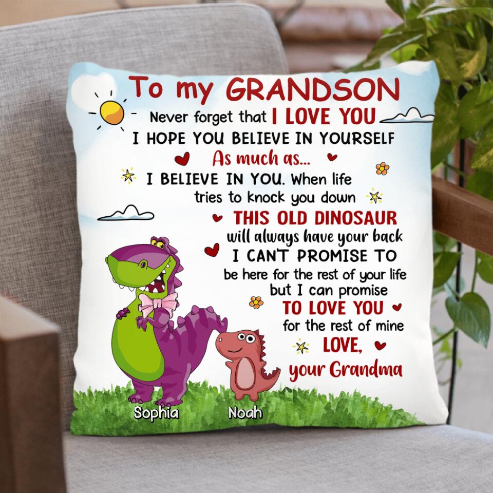 Personalized To My Grandson Dinosaur Pillow Cover/Fleece Blanket/Quilt - Gift Idea For Grandkid From Grandma - Never Forget That I Love You