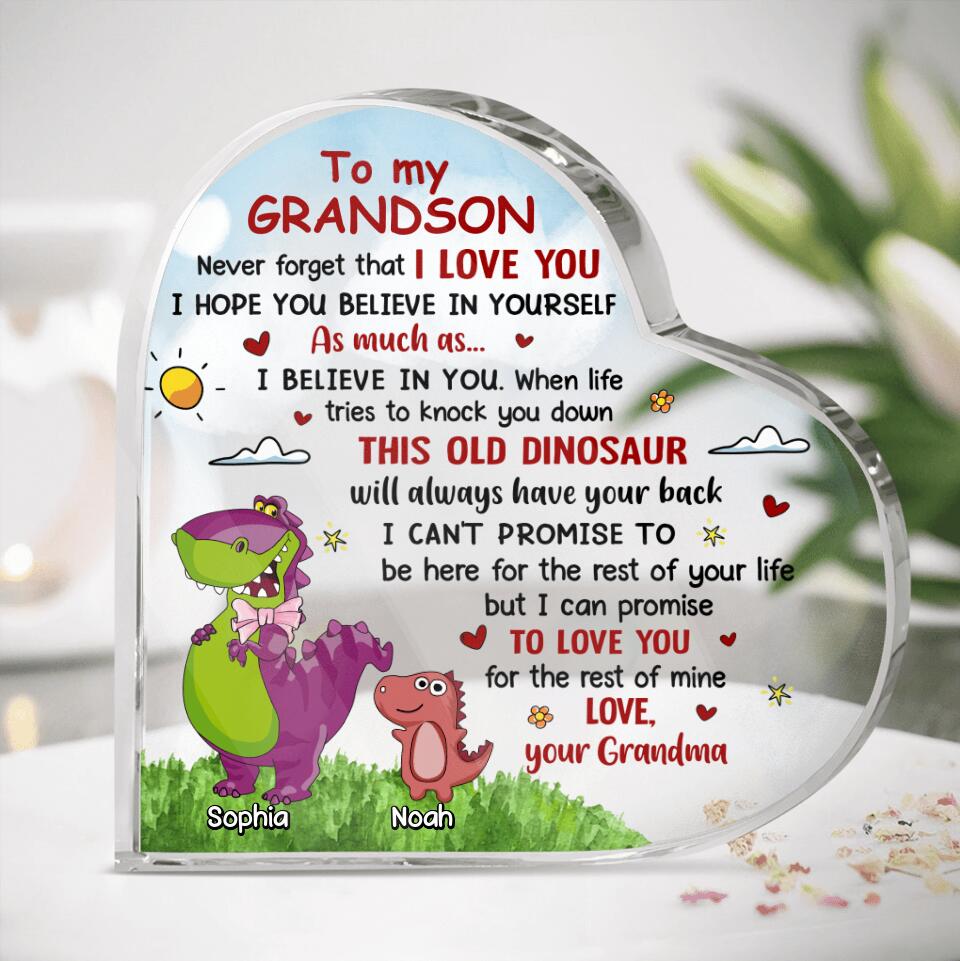 Personalized To My Grandson Dinosaur Acrylic Plaque - Gift Idea For Grandkid From Grandma - Never Forget That I Love You