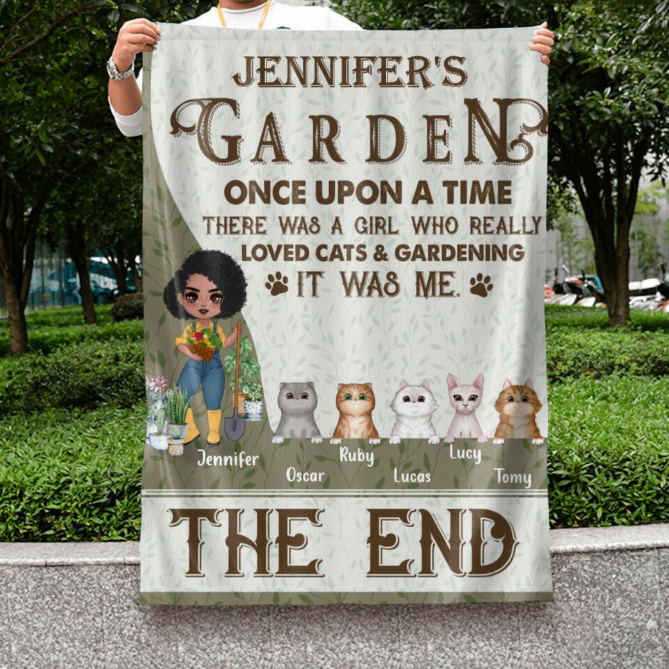 Personalized Pet Garden Flag Sign - Up to 5 Pets - Funny Gardening Gift For Dog/Cat Lover - Once Upon A Time There Was A Girl Who Really Loved Cats & Gardening