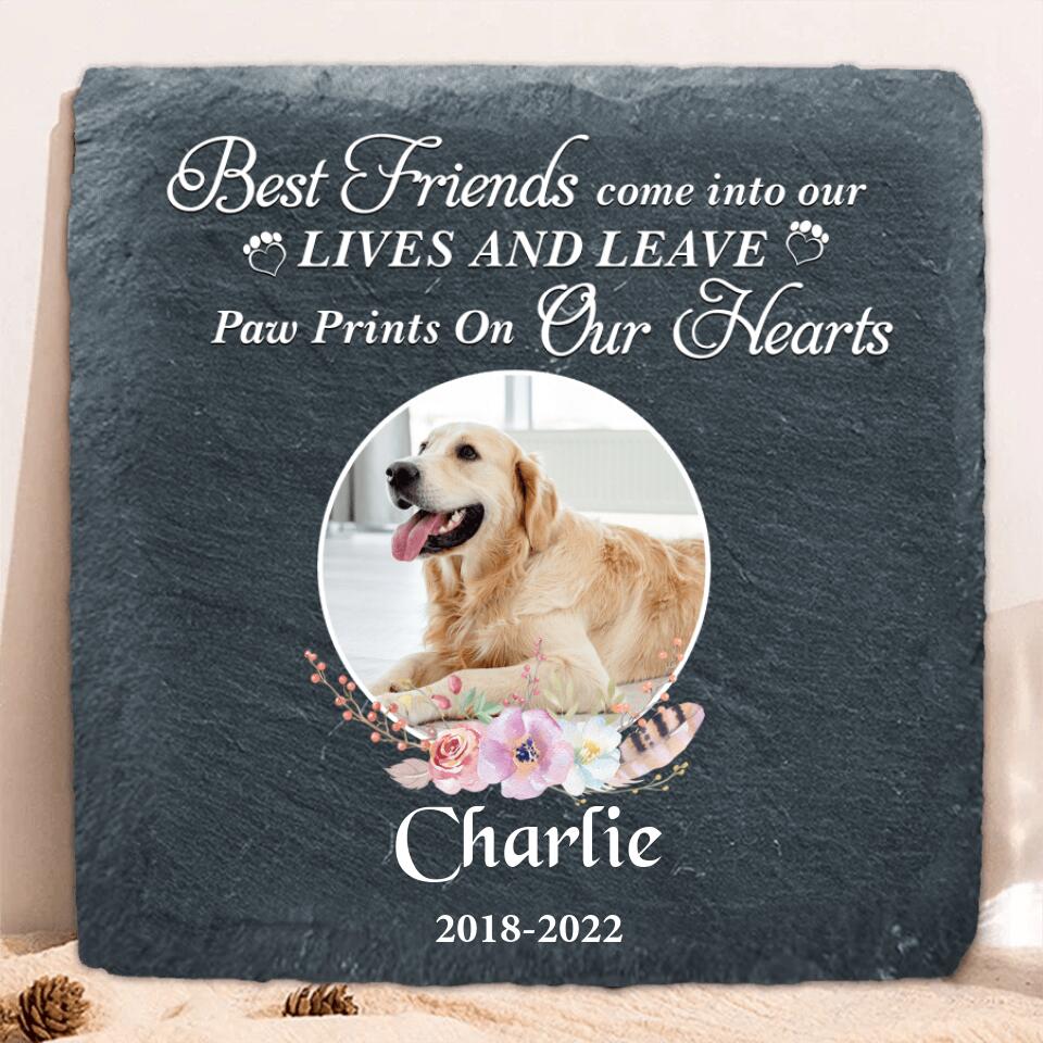 Personalized Memorial Pet Square Lithograph - Gift Idea For Dog/Cat Lovers - Best Friends Come Into Our Lives And Leave Paw Prints On Our Hearts