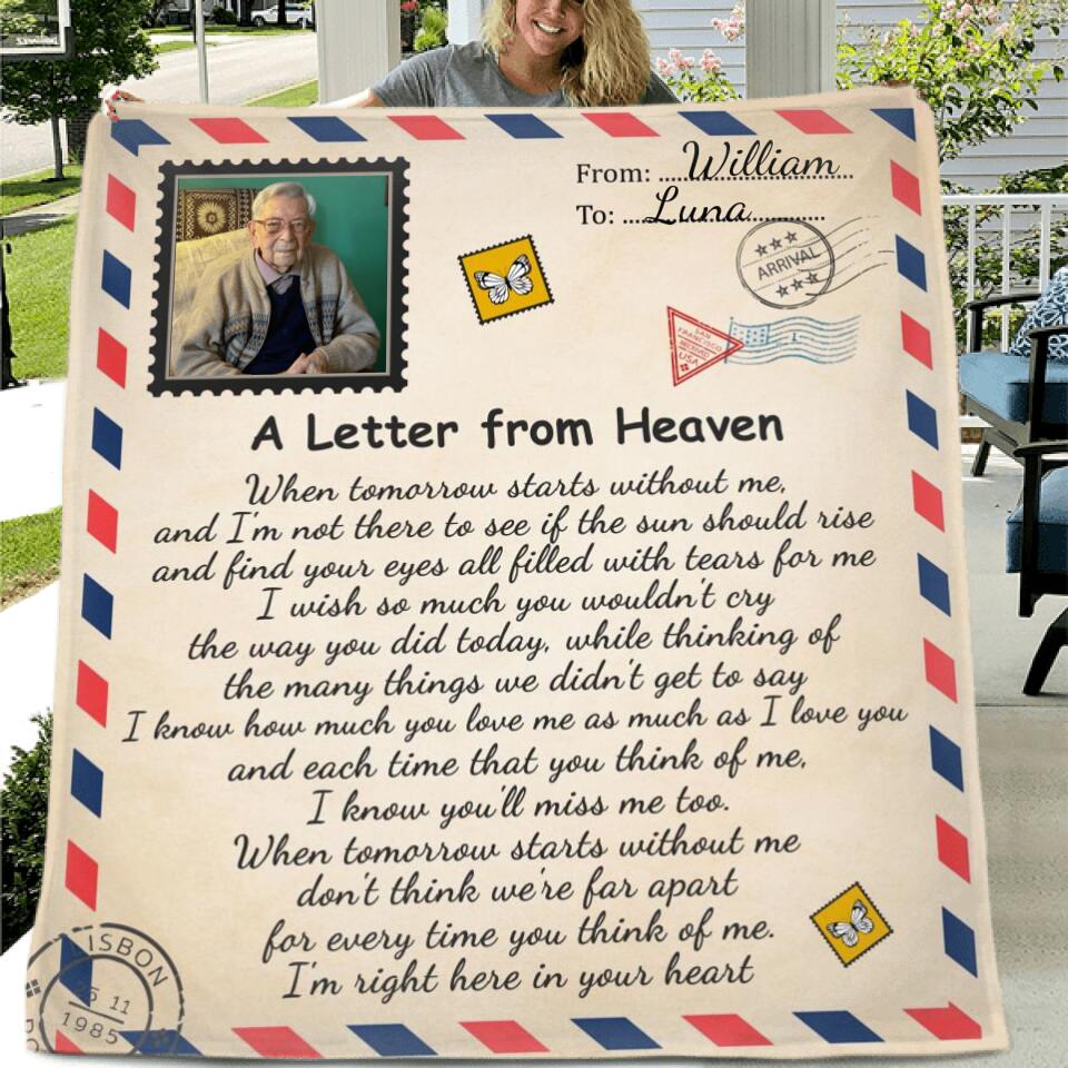 Custom Dad Photo Fleece Throw Blanket/Quilt - Memorial Gift Idea - A Letter From Heaven I'm Right Here In Your Heart