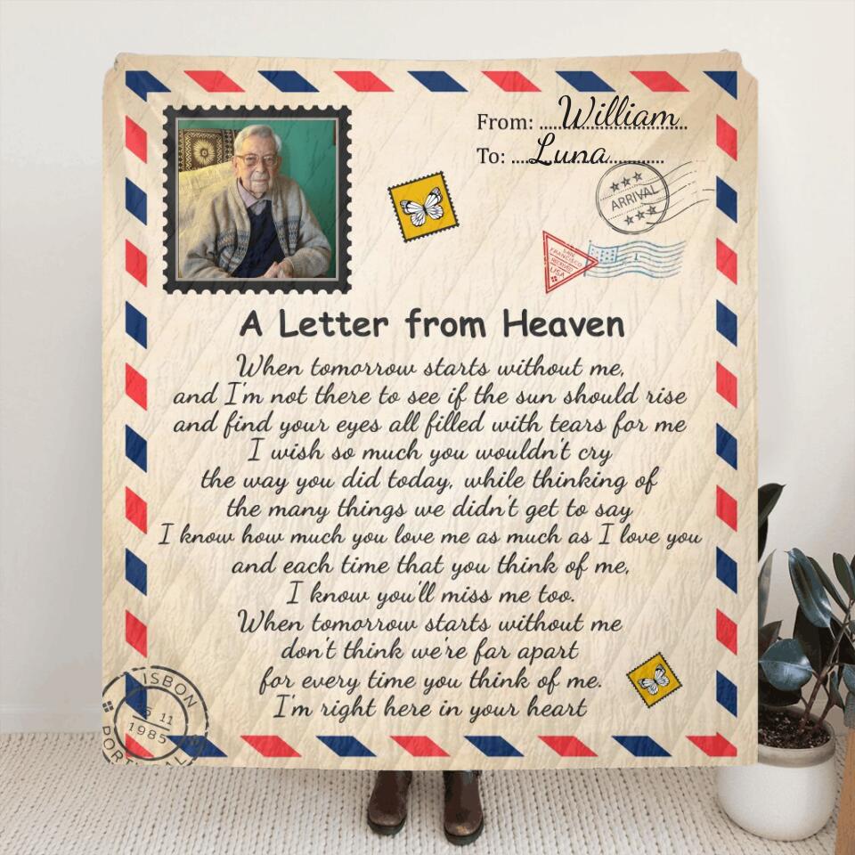 Custom Dad Photo Fleece Throw Blanket/Quilt - Memorial Gift Idea - A Letter From Heaven I'm Right Here In Your Heart
