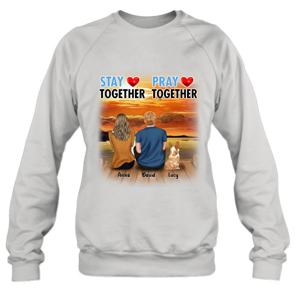 Personalized Couple With Pet Shirt/Pullover Hoodie - Couple With Up to 2 Pets - Gift Idea For Dog/Cat Lover - Pray Together Stay Together
