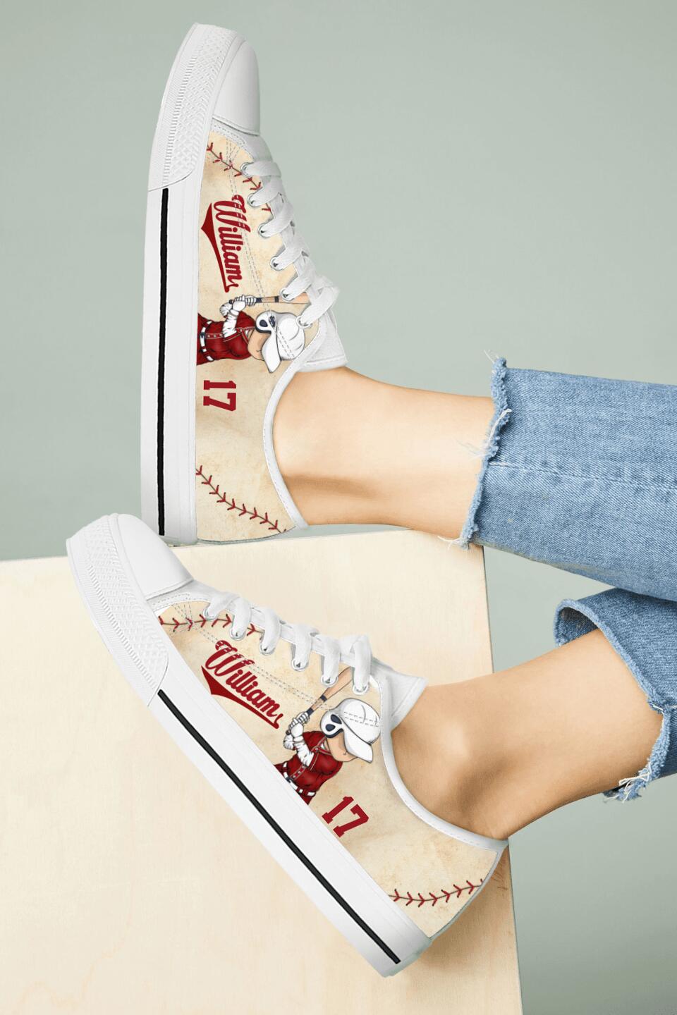 Personalized Baseball Low Top Sneakers - Gift Idea For Baseball Lover/Birthday Gift