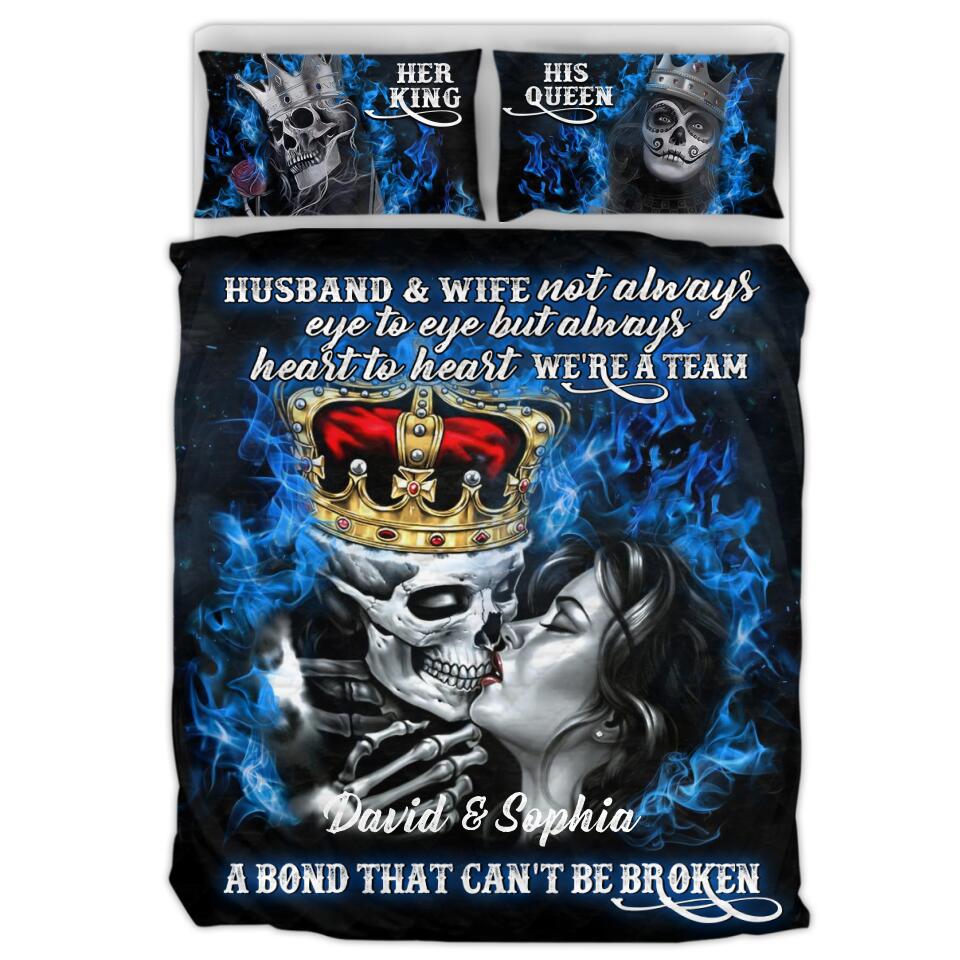 Personalized Skull Couple Quilt Bed Sets - Gift Idea For Couple - Husband & Wife Not Always Eye To Eyes But Always Heart To Heart