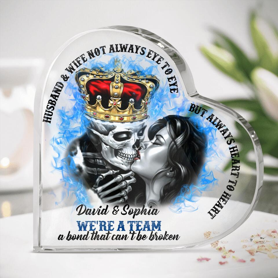 Personalized Skull Couple Crystal Heart - Gift Idea For Couple - Husband & Wife Not Always Eye To Eye But Always Heart To Heart