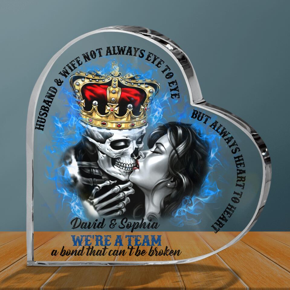 Personalized Skull Couple Crystal Heart - Gift Idea For Couple - Husband & Wife Not Always Eye To Eye But Always Heart To Heart