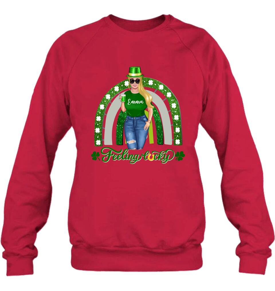 Personalized Irish Girl Unisex T-shirt/Sweatshirt/Hoodie - Gift Idea For St Patrick's Day - Feeling Lucky