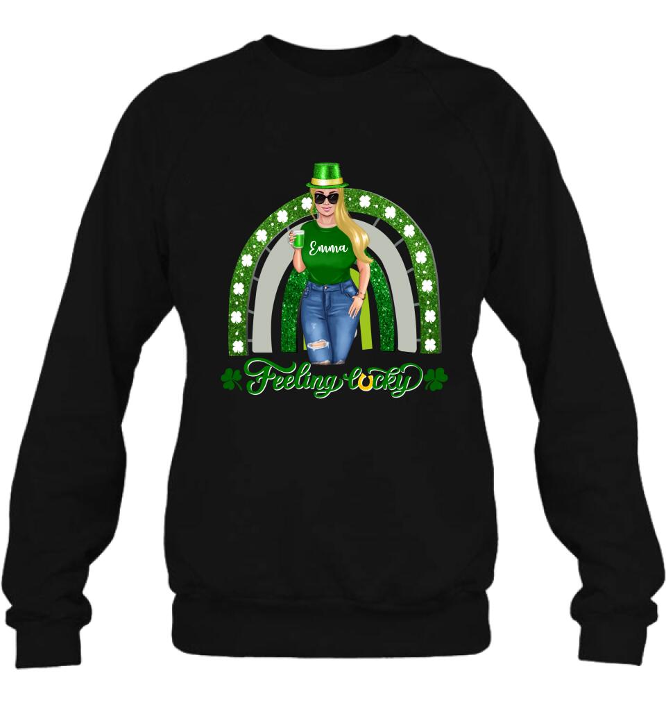Personalized Irish Girl Unisex T-shirt/Sweatshirt/Hoodie - Gift Idea For St Patrick's Day - Feeling Lucky