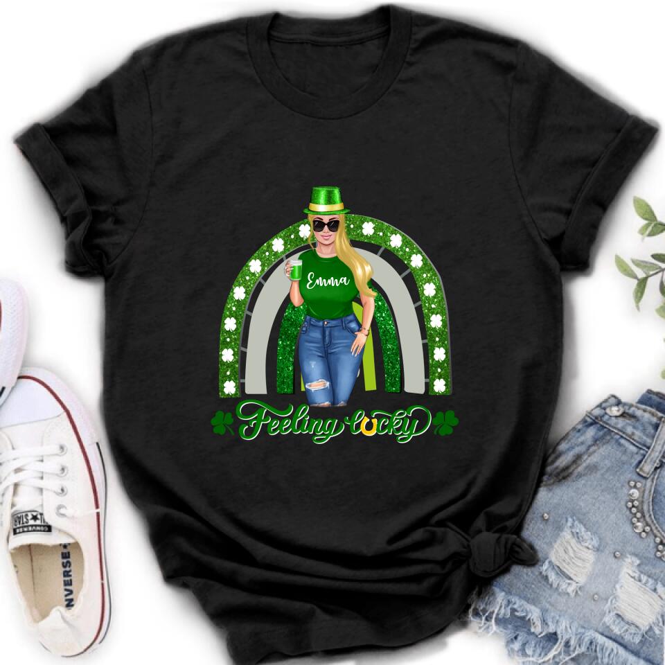 Personalized Irish Girl Unisex T-shirt/Sweatshirt/Hoodie - Gift Idea For St Patrick's Day - Feeling Lucky